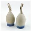 Image 2 : PAIR OF UNIQUE BLUE RIMMED POTTERY WINE GOBLETS