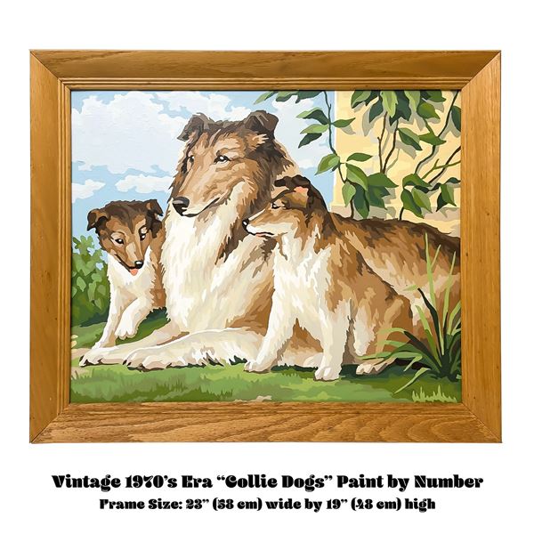 VTG 70'S ERA COLLIE DOGS PAINT BY NUMBER PAINTING