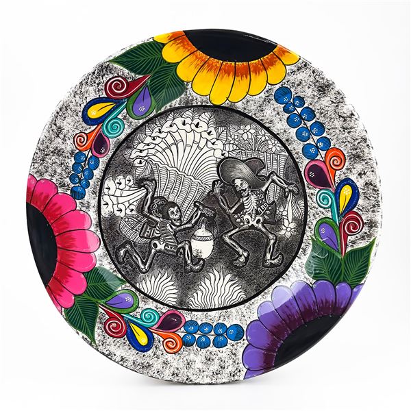 TALAVERA DAY OF THE DEAD FOLK ART POTTERY PLATE