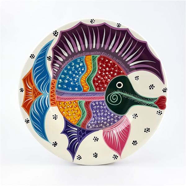 TERRACOTTA TALAVERA FOLK ART POTTERY FISH PLATE