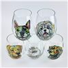 Image 2 : SET OF 5 STEMLESS GLASSES - DOG & CAT ILLUSTRATIONS