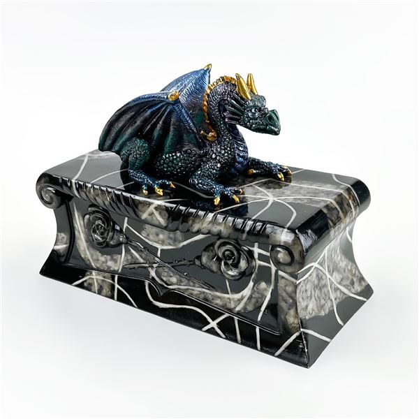 BLUE DRAGON LIDDED BLACK ROSE COFFIN TRINKET BOX