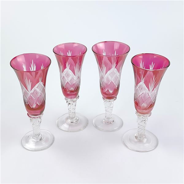 HAND BLOWN CUT-TO-CLEAR CRYSTAL LIQUOR GLASSES