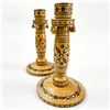 Image 4 : UKRAINIAN INLAID HUTSUL FOLK ART CANDLESTICKS