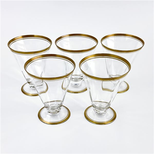 5 GOLD TRIM RIBBED OR FLUTED LIQUER SHOT GLASSES