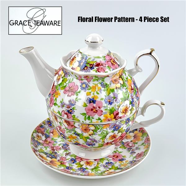 GRACE TEAWARE - FLORAL TEA FOR ONE TEAPOT SET