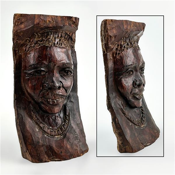 AFRICAN FACE FOLK ART WOOD CARVING SCULPTURE