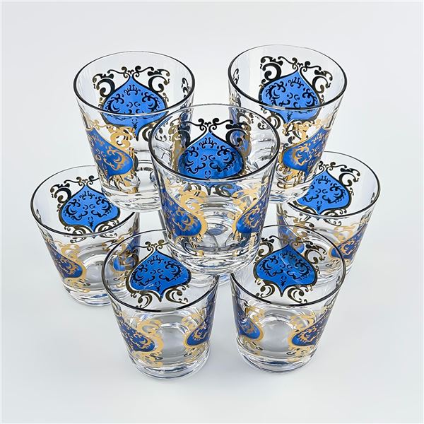 VINTAGE ROYAL BLUE GOLD TRIM COCKTAIL BAR GLASSES