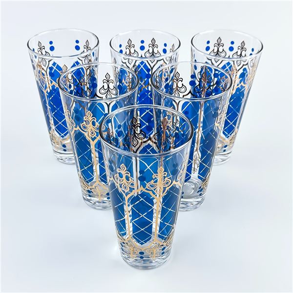 VTG ROYAL BLUE ANCHOR HOCKING TUMBLER GLASSES