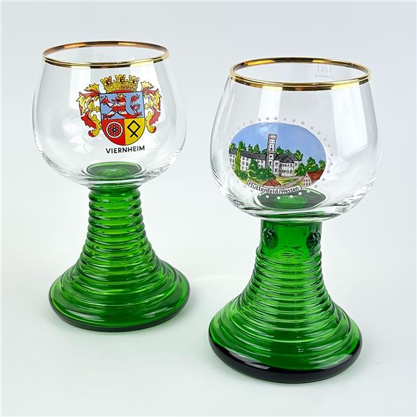 VINTAGE GERMAN ADVERTISING WINE GOBLET GLASSES