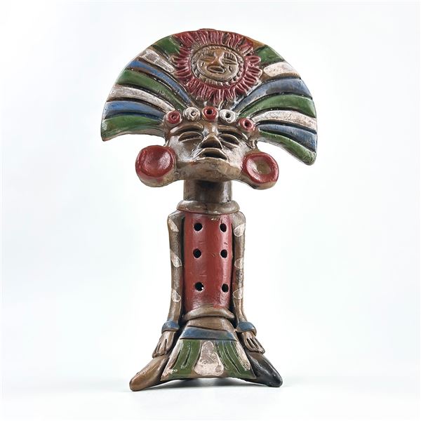 VTG AZTEC MAYAN FOLK ART POTTERY FLUTE SCULPTURE