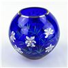 Image 1 : HAND PAINTED COBALT BLUE GLASS FLORAL BULB VASE