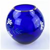 Image 2 : HAND PAINTED COBALT BLUE GLASS FLORAL BULB VASE