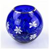 Image 3 : HAND PAINTED COBALT BLUE GLASS FLORAL BULB VASE