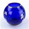 Image 4 : HAND PAINTED COBALT BLUE GLASS FLORAL BULB VASE