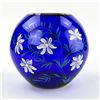 Image 5 : HAND PAINTED COBALT BLUE GLASS FLORAL BULB VASE