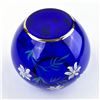 Image 7 : HAND PAINTED COBALT BLUE GLASS FLORAL BULB VASE
