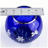 Image 8 : HAND PAINTED COBALT BLUE GLASS FLORAL BULB VASE