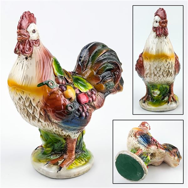 VTG MID-CENTURY CHALKWARE ROOSTER SCULPTURE