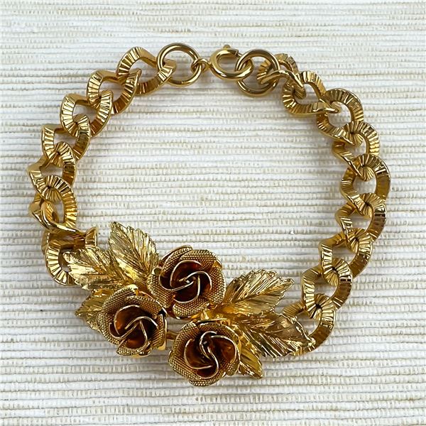 GOLD-TONE ROSE LEAF COSTUME JEWELRY BRACELET