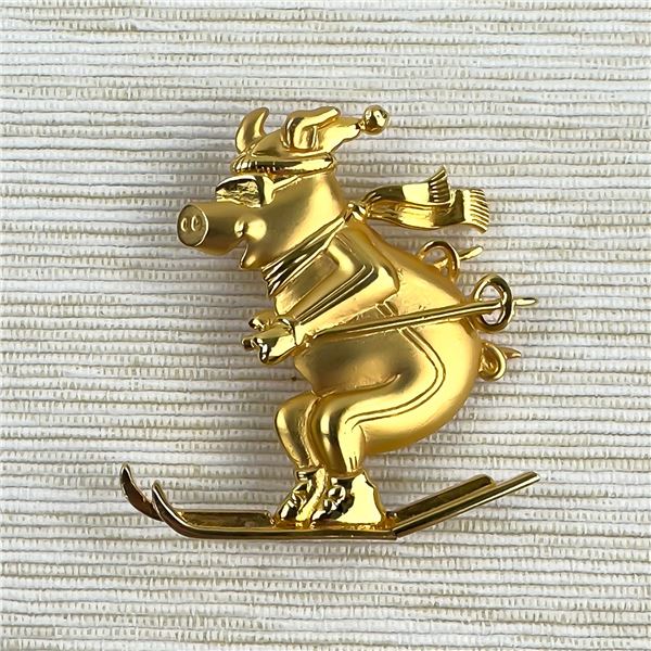 VINTAGE JJ JONETTE JEWELRY CO. - PIG SKIING BROOCH