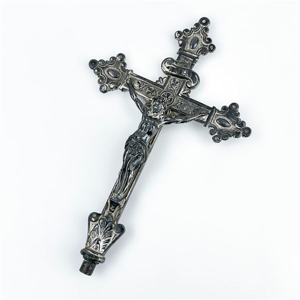 VINTAGE METAL CRUCIFIX SCULPTURE - INRI JESUS CROSS