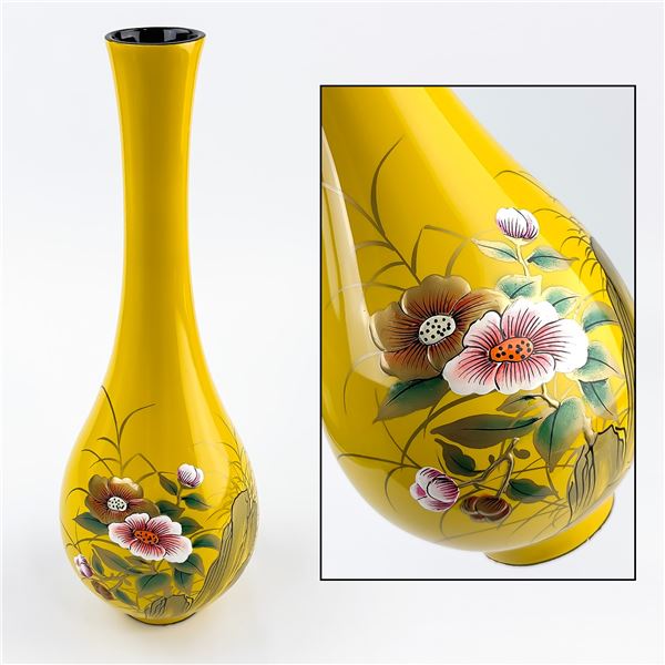 YELLOW LACQUERWARE VASE SCULPTURE - VIETNAM