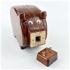 Image 9 : VTG HAND MADE WOODEN PIG PIGGY COIN BANK - 1982