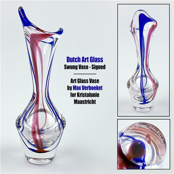 VTG DUTCH ART GLASS MAX VERBOEKET SIGNED VASE