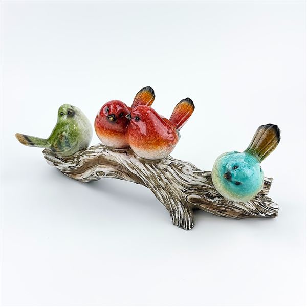 POLYSTONE STYLE BIRDS ON A TREE BRANCH SCULPTURE