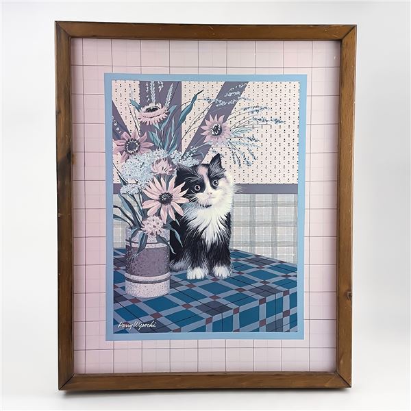 VINTAGE HARRY WYSOCKI CAT KITTEN WALL ART PICTURE