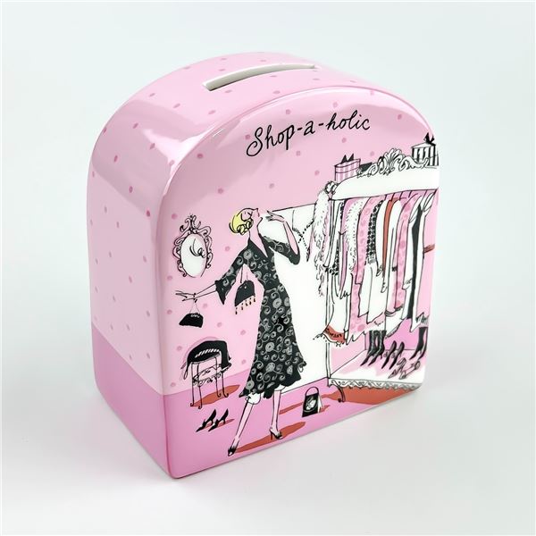 SHOP-A-HOLIC SARAH GIBB DESIGN PIGGY COIN BANK