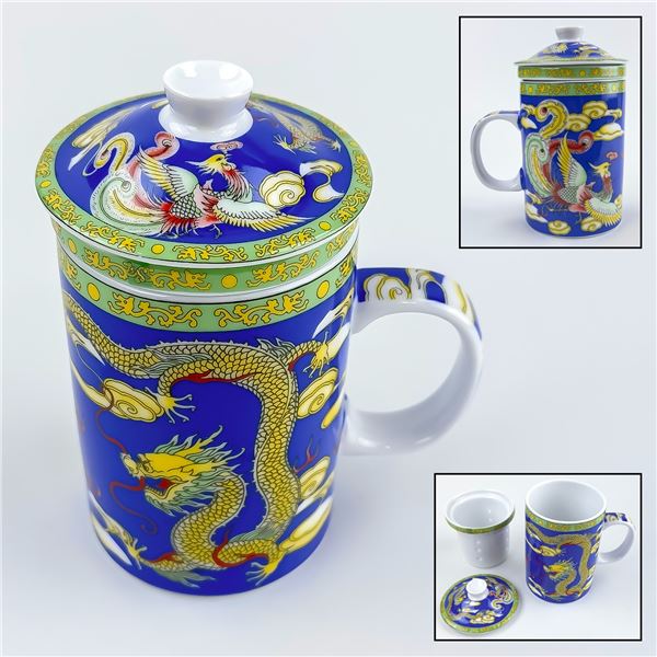 PORCELAIN TEA MUG CUP - ASIAN DRAGON ART DESIGN