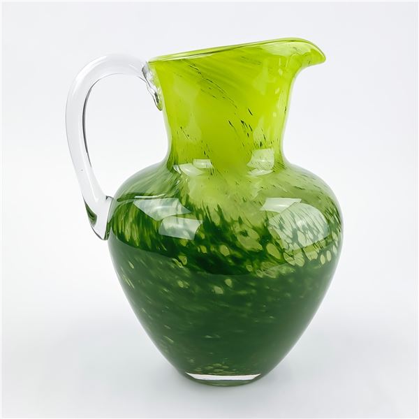 VINTAGE MCM HAND BLOWN GREEN ART GLASS PITCHER