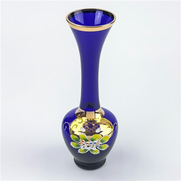 VTG BOHEMIAN CZECH COBALT BLUE FLOWER BUD VASE