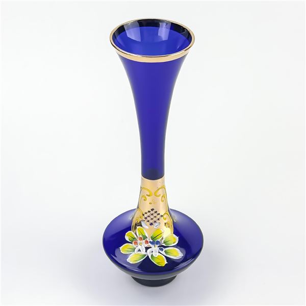 VTG BOHEMIAN CZECH COBALT BLUE FLOWER BUD VASE