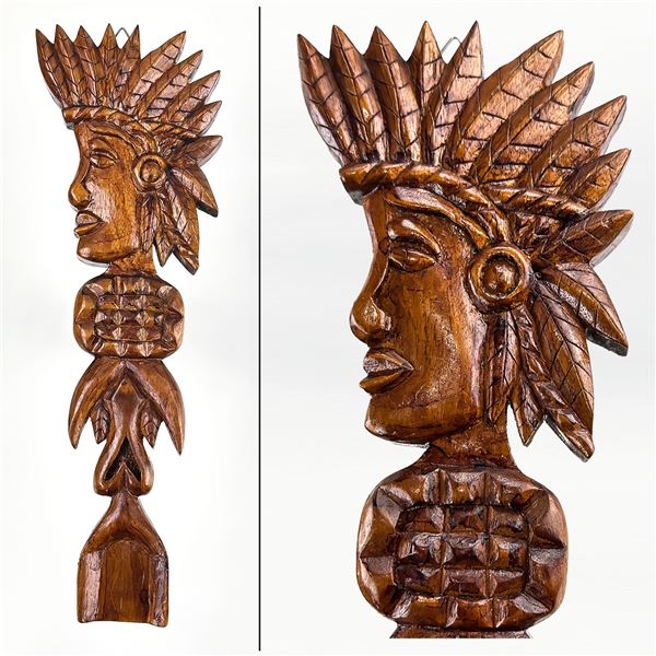 HAND CARVED WOODEN HAWAIIAN TIKI WALL PLAQUE