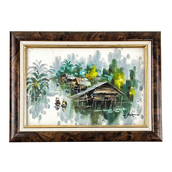TAIWANESE FISHING VILLAGE - OIL PAINTING ON BOARD