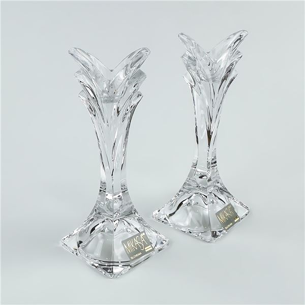 PAIR MIKASA ROSE PETAL TAPER CRYSTAL CANDLE STICKS
