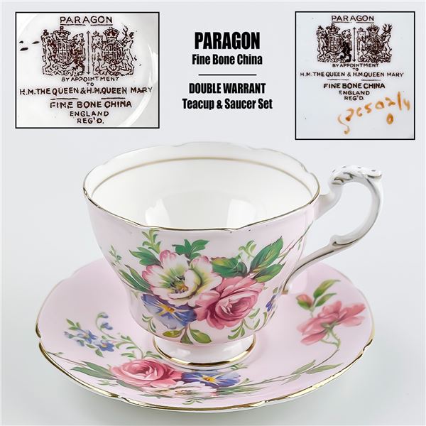 PARAGON DOUBLE WARRANT FLORAL TEACUP & SAUCER