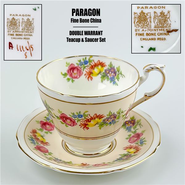 PARAGON DOUBLE WARRANT FLORAL TEACUP & SAUCER