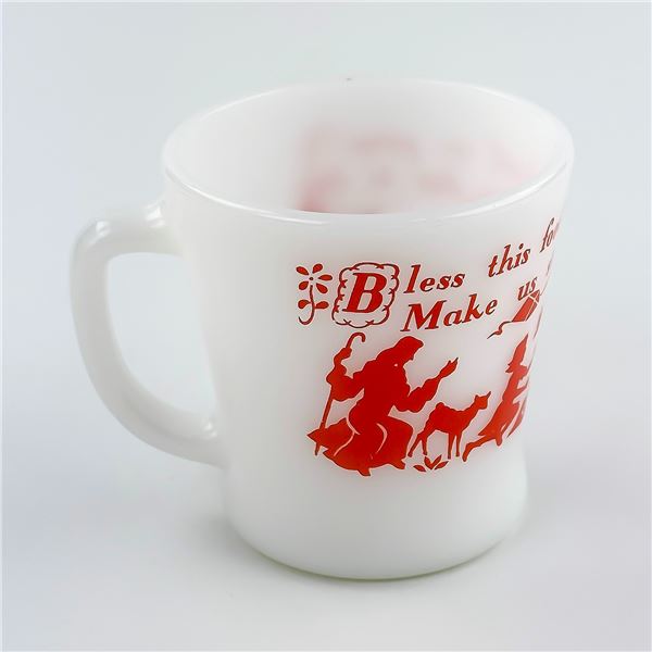 ANCHOR HOCKING FIRE-KING MUG - BLESS THIS FOOD