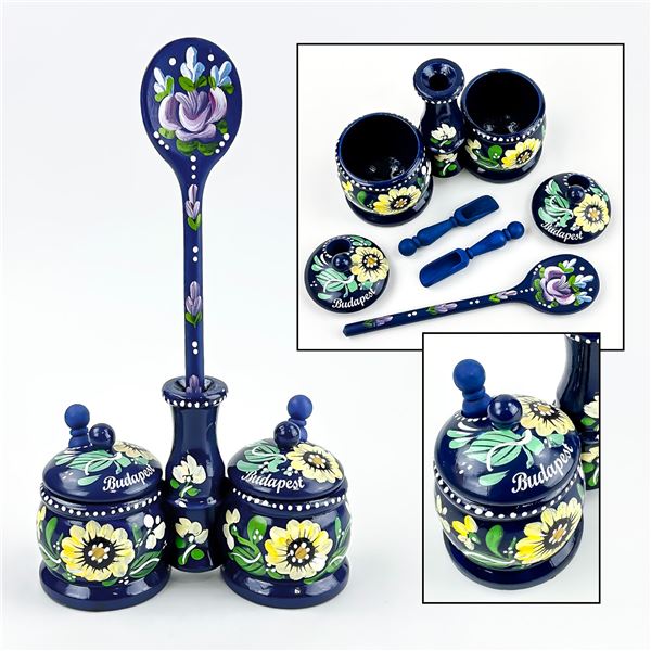 VINTAGE HAND MADE PAINTED FOLK ART SPICE JAR SET