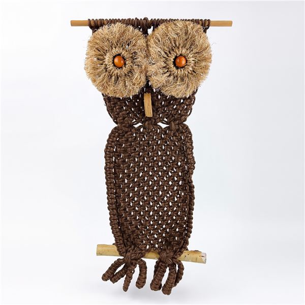 VTG 70'S ERA MACRAME OWL WALL DECOR SCULPTURE