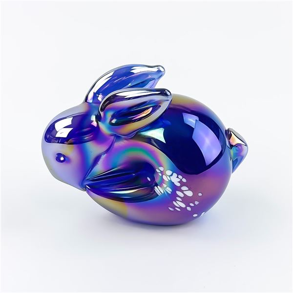 IRIDESCENT COBALT BLUE GLASS BUNNY PAPERWEIGHT