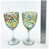 Image 10 : PAIR OF HAND BLOWN CONFETTI GLASS WINE GOBLETS
