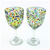Image 1 : PAIR OF HAND BLOWN CONFETTI GLASS WINE GOBLETS
