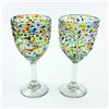 Image 2 : PAIR OF HAND BLOWN CONFETTI GLASS WINE GOBLETS