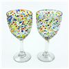Image 3 : PAIR OF HAND BLOWN CONFETTI GLASS WINE GOBLETS