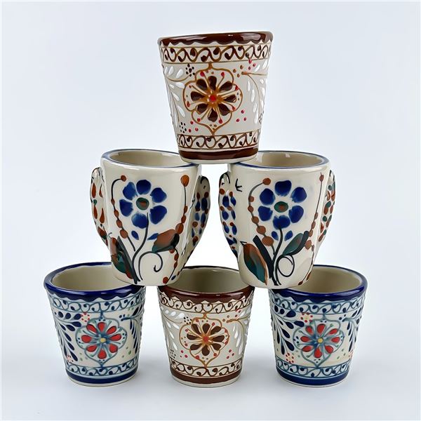 TALAVERA STYLE MEXICO POTTERY SHOT GLASSES LIZARD